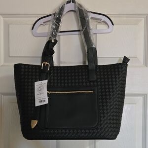 Aldo Black Woven Tote with Gold Accents